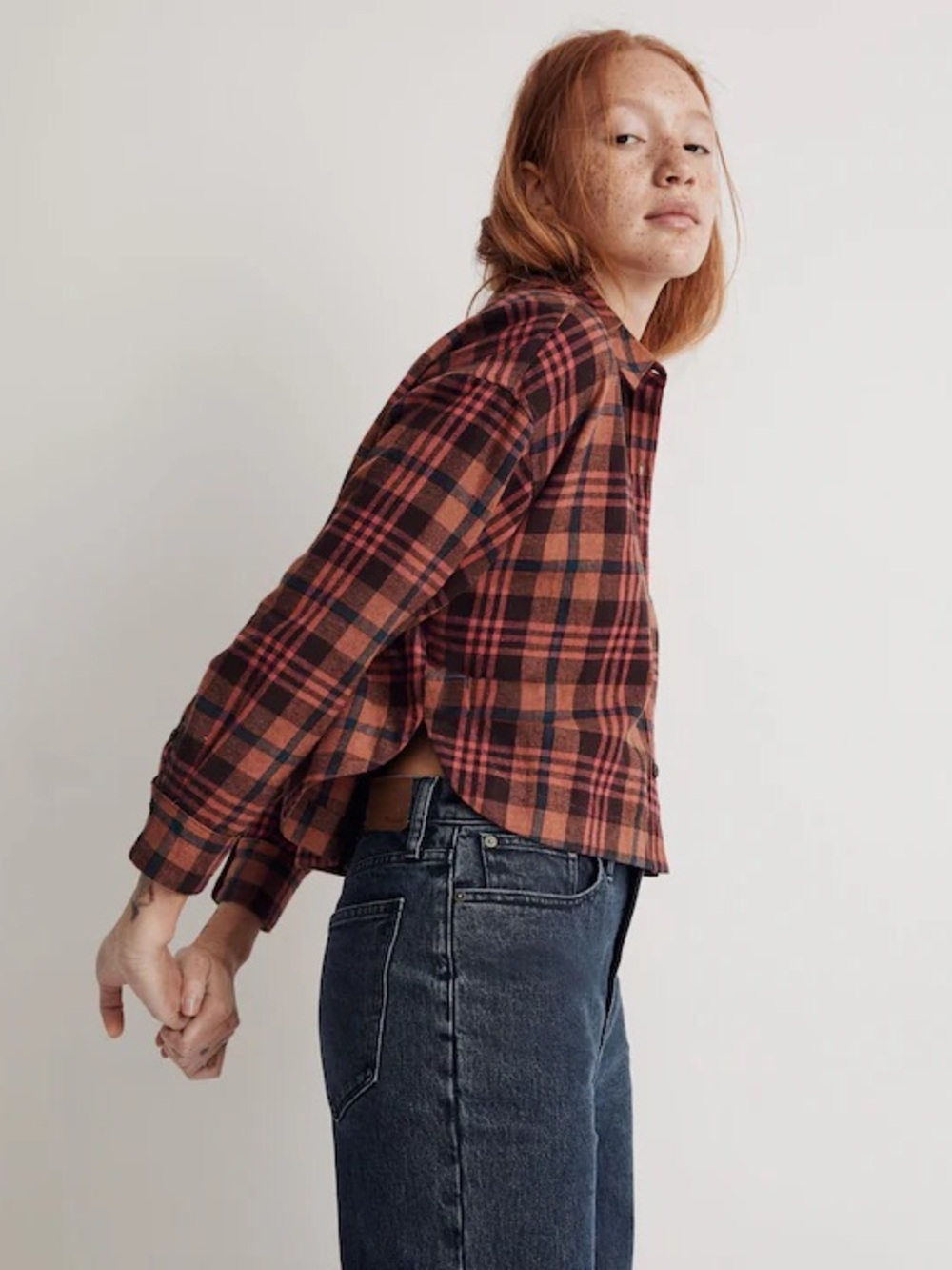 Madewell Flannel Long-Sleeve Crop Shirt in Plaid | Ground Clove | Medium - Picture 1 of 10